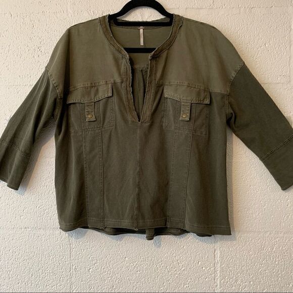 Free People Green Flap Pocket Tee Small - Picture 1 of 4